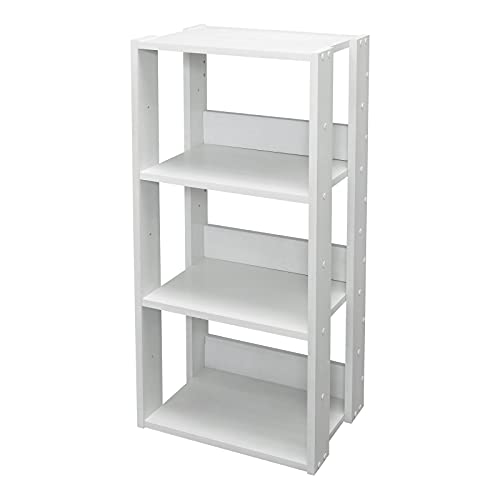 Iris Ohyama, Bibliothèque, Meuble de rangement à 3 niveaux, Etagères àjustable tous les 14 cm, Stable, Industriel, Buanderie, Salon, Entrée, Chambre, Bureau - Open Wood Rack OWR-400- Chêne Blanc