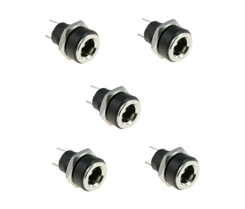 AHELECTRO Conector Jack DC-005 Hembra 5,5x2,1mm, 5 Unidades, Montaje en Chasis, Negro