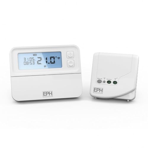 NASUSA EPH Digital RF Programmable Room Thermostat - Receiver Combipack 4 / RFRP & RF1A / (White Modern Style Zigbee Touch Control Battery Powered 3.3 Volts HVAC Control Thermostat)
