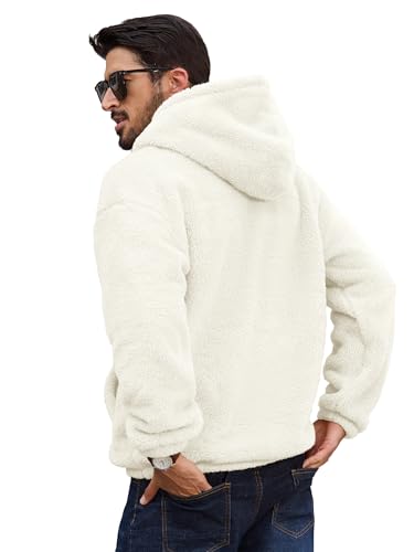 Comdecevis Mens Fuzzy Sherpa Pullover Hoodies 1/4 Zip Up Fluffy Hooded Sweatshirts with Pockets2