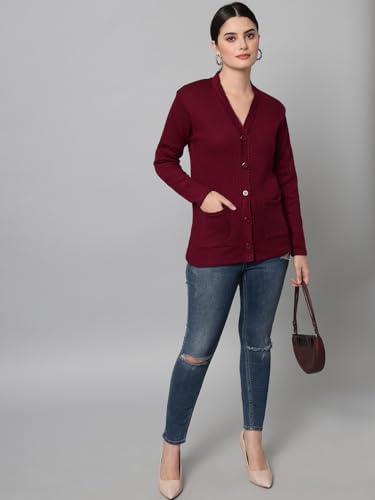 Image of eWools Women's winterwear Woolen V-Neck Solid Sweater Cardigans (Purple, Large)