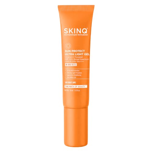 Image of SKINQ Sun Protect Ultra Light Gel Sunscreen SPF 50+ PA++++ with Vitamin C | In-Vivo Tested | Zero White Cast | Lightweight, Non-Greasy | For Dry & Sensitive Skin | Dermat Formulated | 10ml