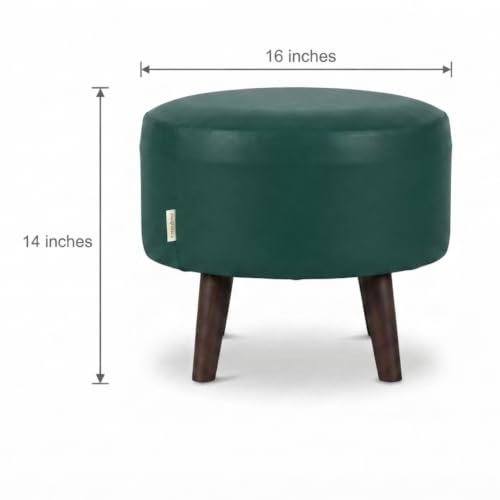 Image of Stool Ottoman Pouffes for Living Room, Kitchen, Home, Office Furniture with Soft Cotton Canva Cushion Mudda Footrest Stool for Chair Sofa Bed Dressing, Green Leather (14 Inch Pack of 1)