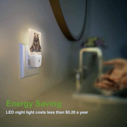 Image of LED Night Light,Brown Bear Linear Sketch LED Night Light Plug into Wall with Dusk to Dawn Light Sensor White Energy Efficient Nightlight for Bedroom Bathroom Hallway Living Room Kitchen