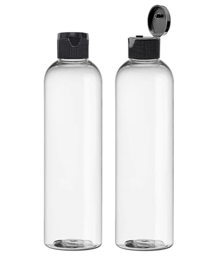ljdeals 8 oz Clear Plastic Empty Bottles with Black Flip Top Caps, Refillable Containers for Shampoo, Lotions, Cream and more Pack of 2, BPA Free, Made in USA