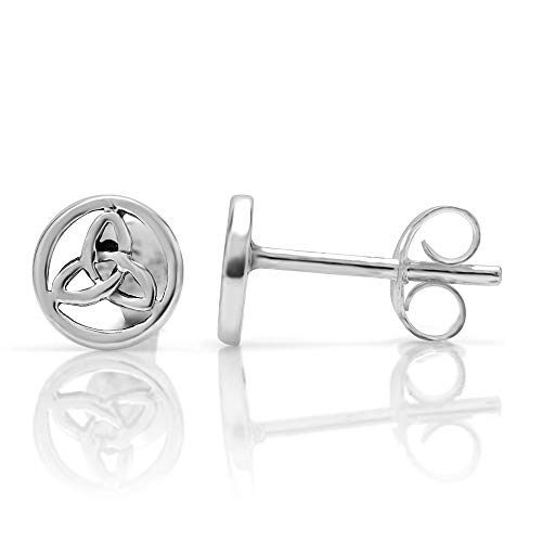 925 Sterling Silver Tiny Open Triangle Celtic Knot in Circle 8 mm Post Stud Earrings