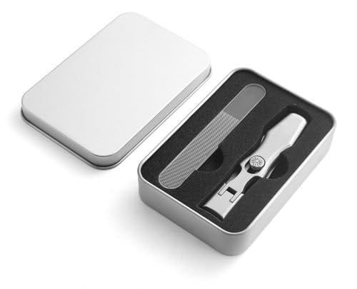 爪切り つめきり 飛散防止 ステンレス製 爪切りセット 爪やすり 爪用ヤスリ 特大開口 ワンクリックスイッチ (ブラック) (シルバー,小)