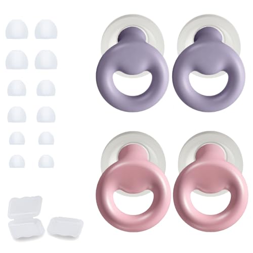 耳栓 睡眠用 2ペア シリコン製 完全遮音 みみせん 紫&ピンク 3サイズ耳栓キャップ付属 吸塑ケース2個付き 水泳 ライブ 仕事 勉強用 繰り返し使用可能 洗える 快適設計