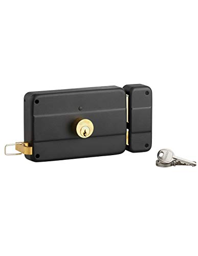 THIRARD - Serrure horizontale en applique double entrée à tirage pour porte d'entrée, droit, 140x90mm, axe 70mm, noir, 3 clés