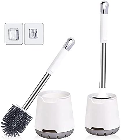 Spazzola Per WC In Silicone Morbido MEKEET Con Supporto Asciugatura Rapida - Set Igienico Antibatterico, Base Rimovibile, Montaggio A Pavimento, Bianco
