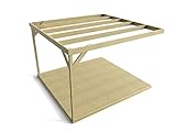 Wall mounted box pergola and decking, complete DIY kit (3m x 3m, Light green (natural) finish) - Image 1
