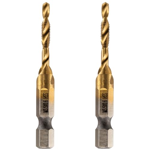 Rennie Tools - Pack Of 2 - M3.5 x 0.6 Combination Drill and Tap Bit, 1/4 Hex Shank. Metric Coarse Titanium Coated HSS Spiral Flute Drilling Tapping Tool. 3.5mm x 0.6mm Pitch Drill Bit.