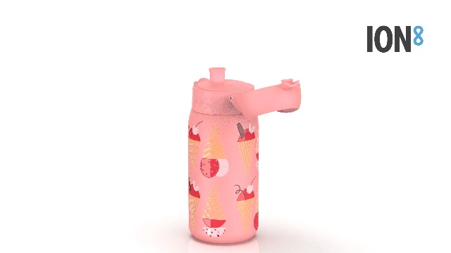 Ion8 Kids Water Bottle, Steel 400 ml/13 oz, Leak Proof, Easy to Open, Secure Lock, Dishwasher Safe, Flip Cover, Carry Handle, Easy Clean, Durable, Scratch Resistant, Raised Print, Ice Creams Design