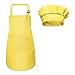 Tablier Enfant et Chapeau de Chef Set, Réglables Tabliers de Peinture Garçon Fille avec 2 Poches, Toque de Cuisinier Enfants Respirant, Kids Tablier de Chef Set pour Cuisine Cuisson, 3-6 Ans (Jaune)