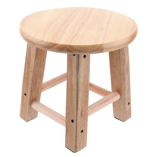 Taburete bajo de madera de 25 cm, patas antideslizantes, redondo, diseño simple, asiento de madera maciza para baño y sala de estar, versátil taburete cambiador de zapatos, estilo aleatorio