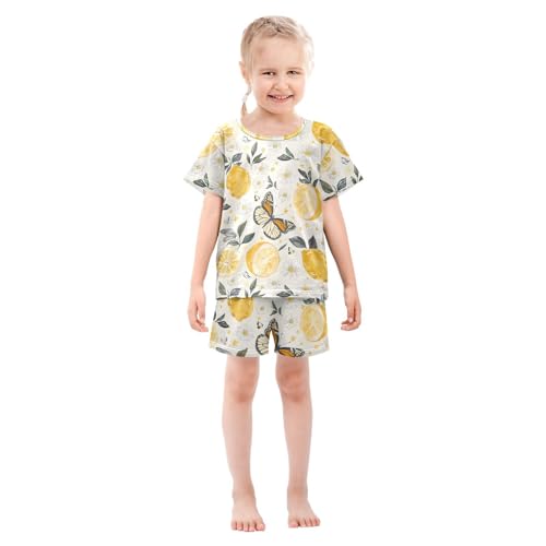ALAZA Lemon Flower Butterfly Pajamas Short Sleeve 2 Piece Sleepwear Top and Bottom Pajama Set Unisex3