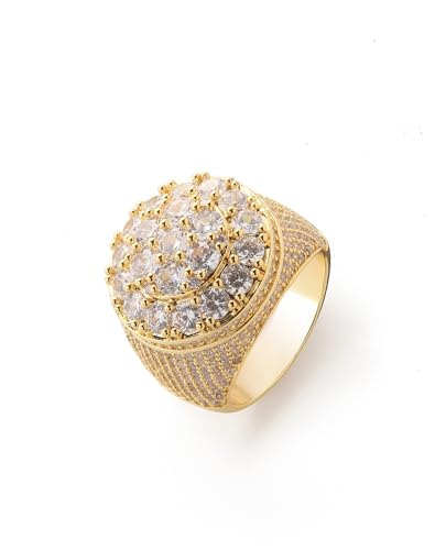 Iced Out Mens Pinky Ring - 18k Gold Plated Bling Hip Hop Cubic Zirconia Jewelry - Created Diamond Signet for Women Gifts