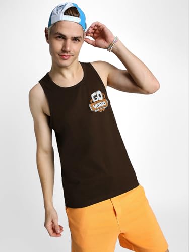 Image of Veirdo Pure Cotton Sleeveless Regular Fit Front Print Placement Scoop Neck Vest for Men & Boys