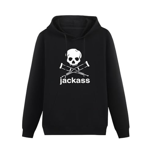 JINPUJING Jackass Mens Hoodies Printed Graphic Pullover Unisex Black Sweatshirts M