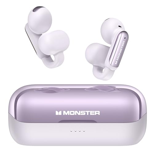 Image of Monster Bluetooth Earbuds Open AC601, Comfort Clip-On Earbuds, Bluetooth 5.4 Open Ear Buds with Environmental Noise Cancellation, IPX5 Waterproof & Touch Control Wireless Headphones (Purple)
