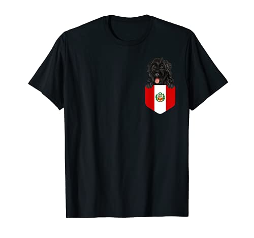 Peru Flag Bouvier des Flandres Dog In Pocket T-Shirt, Black