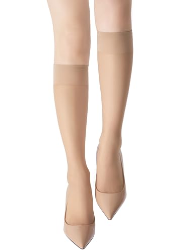 Image of leg elegant Sheer Knee High Stockings for Women, 6 Pairs Knee High Transparent Toes Nylons Pantyhose for Women