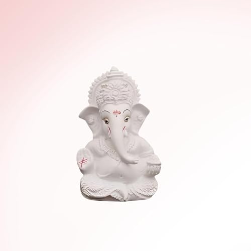Image of JOY LAND Lord Ganesha Car Dashboard Idol | White & Gold Ganesh Murti for Car Dashboard, Home & Office Decor (White)