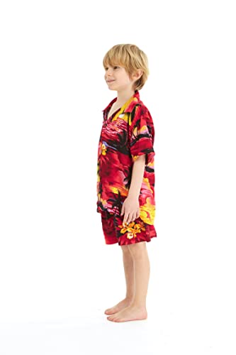 Image of Hawaii Hangover Family Matching Hawaiian Clothes, Sunset Red | Family matching Hawaiian outfits, Sunset Red, lightweight rayon, machine washable, tropical floral print, luaus, cruises