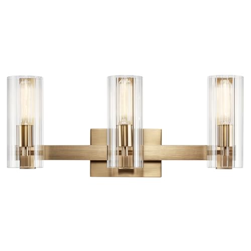 Image of Kichler Jemsa 3-Light Bathroom Vanity Light Fixture with Clear Fluted Glass in Champagne Bronze for Modern Bathroom or Powder Room Wall Lighting (9.75 x 22.75 in), 55168CPZ
