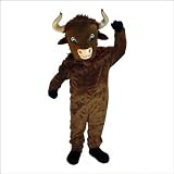 Dark Brown Bison Mascot Costume Adult Size for Men & Women with Built-in Fan Inside the Head