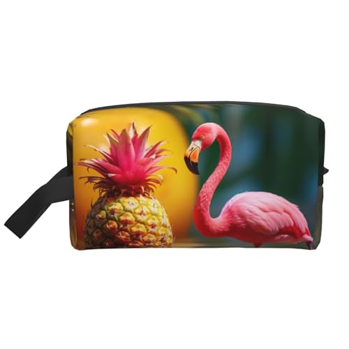 Neceser de viaje con estampado de piñas y flamencos rojos, bolsa de maquillaje, bolsa de cosméticos, bolsa colgante para mujeres y hombres, gimnasio diario