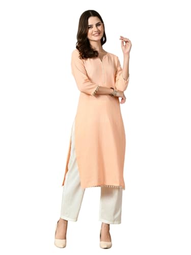 Image of Amazon Brand - Tavasya Women Cotton Katha Straight Regular Fit Kurta | Solid Ethnic Kurti | 3 /4 Sleeve Casual & Office Wear |Kurta for Women