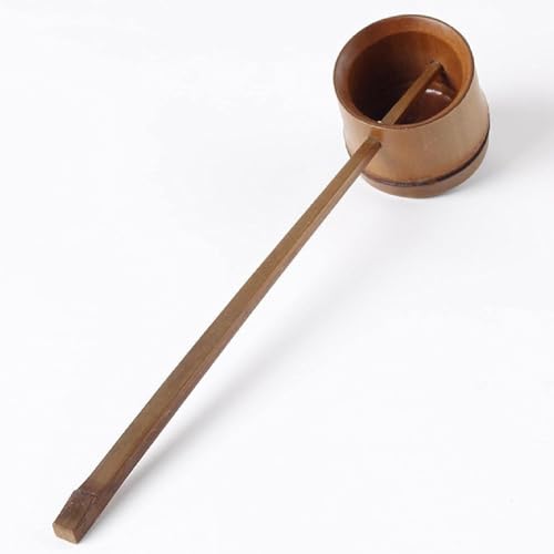 レトロ和風竹製長柄ひしゃく 抹茶道用茶道具 多用途 水汲み・酒分け・花水やり対応 茶会用茶碗アクセサリー (A)