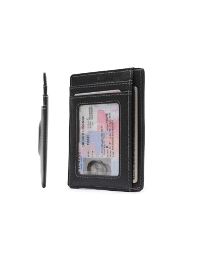 Luxury Airtag wallet RFID blocking card holder wallet with built in Airtag holder- Slim Minimalist front pocket billfold leather wallet card wallet for men with ID window (Luxe Black)3