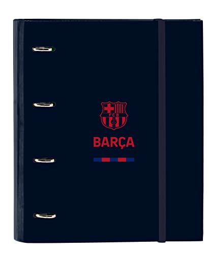 Safta F.C. BARCELONA Corporativa - Ordner mit 4 Ringen, 35 cm, mit 100 A4-Blättern, ideal für Kinder verschiedener Altersgruppen, bequem und vielseitig, Qualität und Widerstandsfähigkeit, 27 x 3,5 x