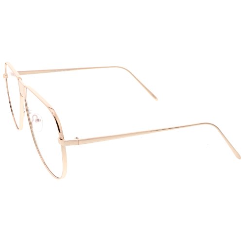 zeroUV - Oversize Full Metal Flat Top Clear Flat Lens Aviator Glasses 60mm3