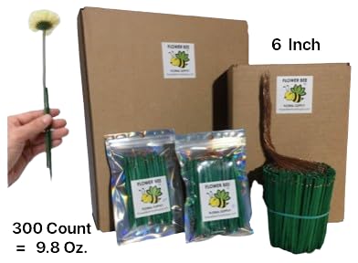 Wood Picks Flower Stem Extenders, 3-7 inches, 25-400 ct., Green, with Copper Wire (300, 6 INCH), FBFSWWPA37