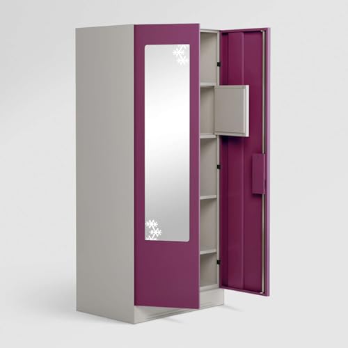 Image of Interio by Godrej Almirah Slimline 2-Door Steel Almirah, Cupboard for Clothes (Purple), 1-Year Warranty, 4 Shelves, 1 Drawer, 1 Locker, Star Design Mirror