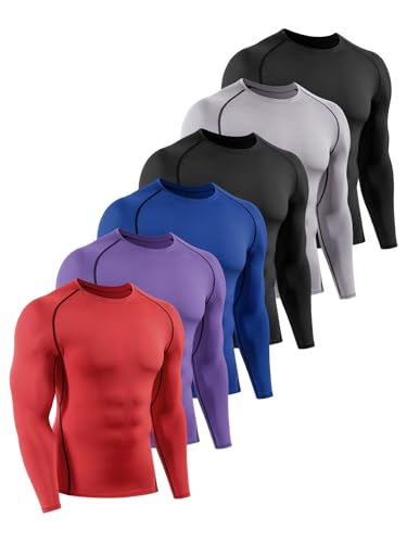 5/6 Pack Men's Compression Shirts Long Sleeve Athletic Workout Shirt Sports Base Layer Undershirt Quick Dry