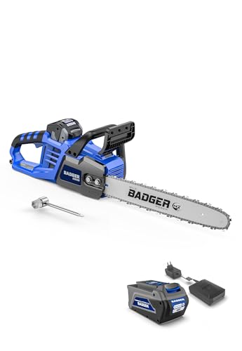 WILD BADGER POWER Electric Chainsaw Cordless 40V 16 Brushless 4.0 Ah Battery and Charger Smart Cut technology Efficient cutting Safe and Reliable Great for Tree Felling Storm Clean-Up Pruning
