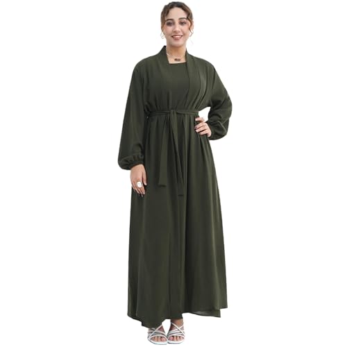 Image of Women's Muslim Dress Two Pieces Set Islamic Prayer Abaya Modest Solid Color Muslim Outfits