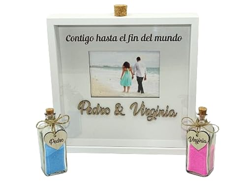 Marco ritual arena ceremonia personalizable con tarros y arenas incluidas, marco profundidad para mezcla de arena personalizable, marco para ceremonia civil, marco arena boda, ritual boda civil