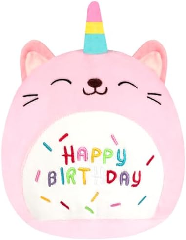 Vicloon Happy Birthday Plüschtier, 25CM Rosa Einhorn Kuscheltier Katze, Stuffed Animal, Cartoon Plüschkissen, Weihnachten Geburtstagsfeier Geschenk für Kinder Jungen Mädchen