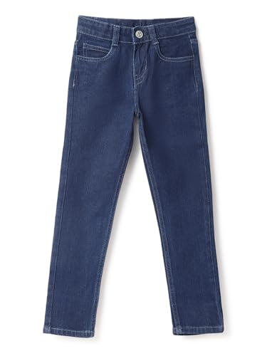 Image of Tales & Stories Boys Slim Fit Denim Jeans | 5-Pocket Stylish Mid-Rise Pants| Durable Cotton Denim Lycra with Button Closure | Casual Wear