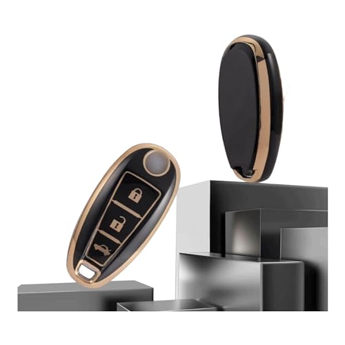 Image of TPU Car Key Cover Black & Golden Compatible for Suzuki Baleno, Vitara Brezza, Ignish, Ciaz,S-Cross, Swift (Suzuki, 3 Button Push Start Key)