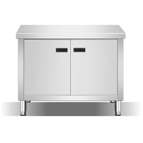 Banco de trabajo de acero inoxidable resistente con puertas dobles, amplio armario de almacenamiento para uso comercial, ideal para preparación de alimentos, picar verduras y carne, 100 x 50 x 80 cm