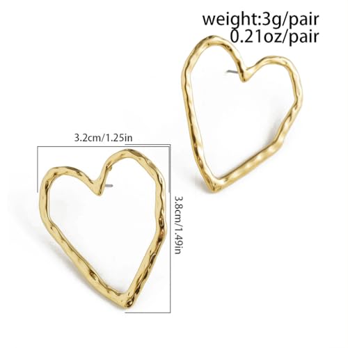 Dainty Big Heart Large Love Stud Earrings for Women, Simple 14K Gold Hollow Love Earring Trendy Personalized Silver Geometric Jewelry Accessories Gift4