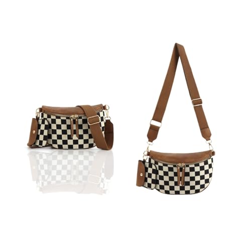 Checkered Crossbody Bag for Women - Fashion Plaid Fanny Pack Bum Bag with Adjustable Strap, Spacious Nylon Purse for Daily Use & Travel