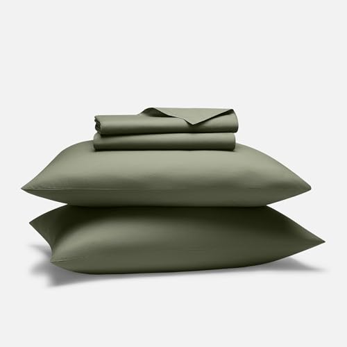 Brooklinen Luxury Percale Sheet Set - 4 Piece 100% Cotton Bed Sheets - 1 Fitted & 1 Flat Sheet 1 Pillowcases - Cotton Percale Sheets for Hot Sleepers (Twin Size Fresh Moss Green)