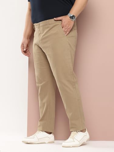 Image of Thomas Scott Men's Smart Plus Size Regular Fit Solid 100% Cotton Chinos Trouser with 4 Pockets | Woven Casual Pants